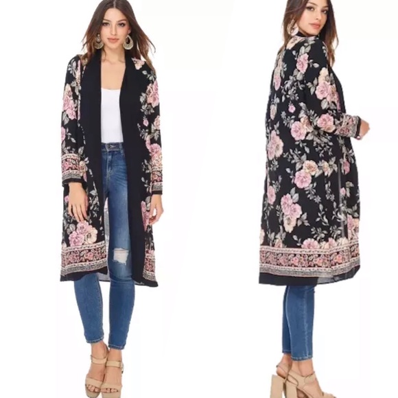Miley+Molly Floral Crepe Chiffon Kimono Cardigan - Picture 1 of 3